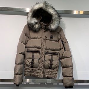 New Olive Green Puffer Jacket Detachable fur hood